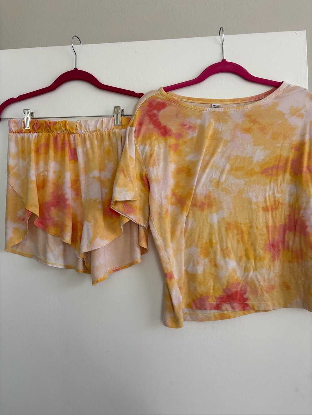 Old Navy Tie-Dye Yellow Pink Short Sleeve Sleep Top & Shorts Pajama Set